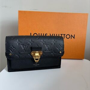 Louis Vuitton Black Leather Wallet on Gold Chain